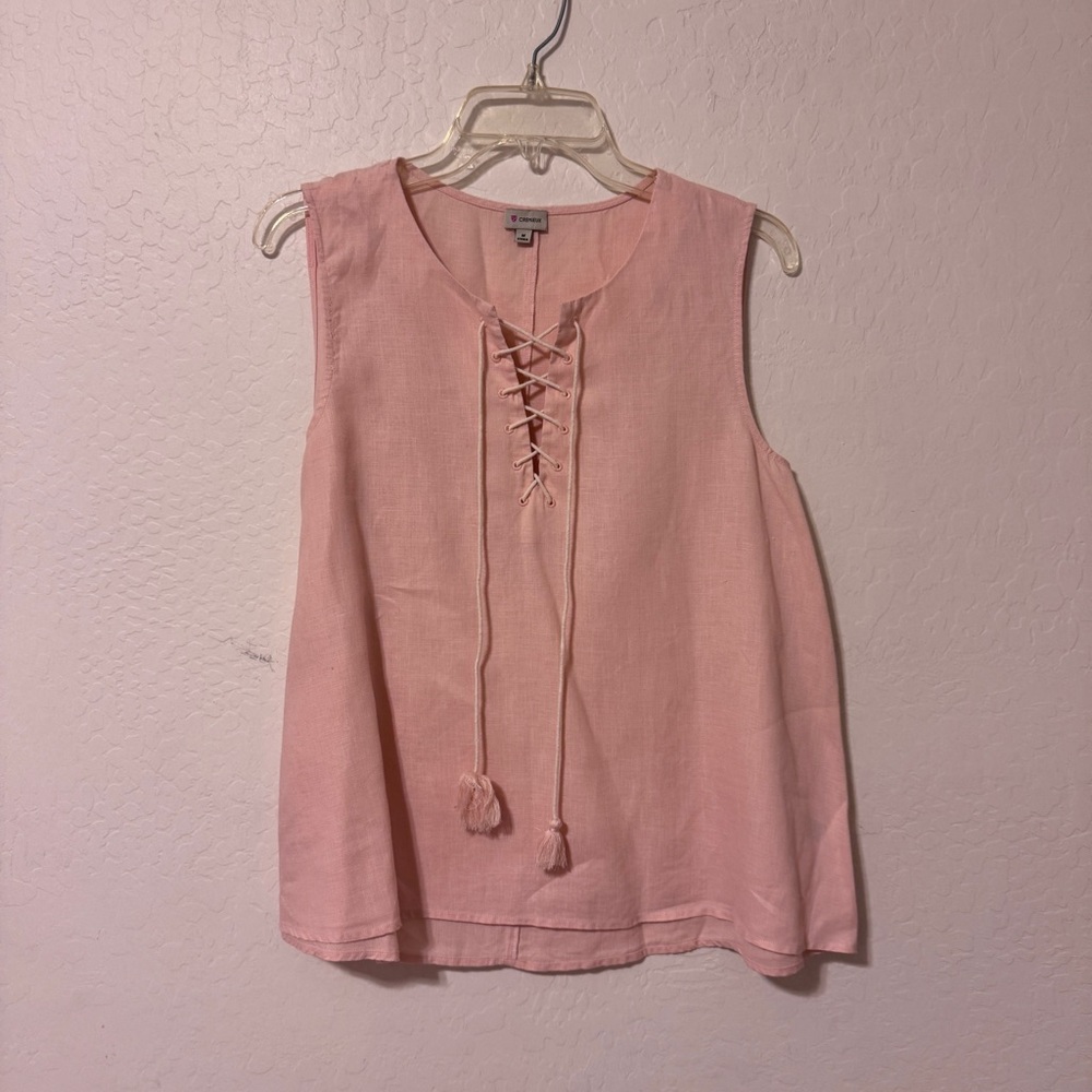 Daniel Cremieux Blush Pink Lace-Up Sleeveless Blouse